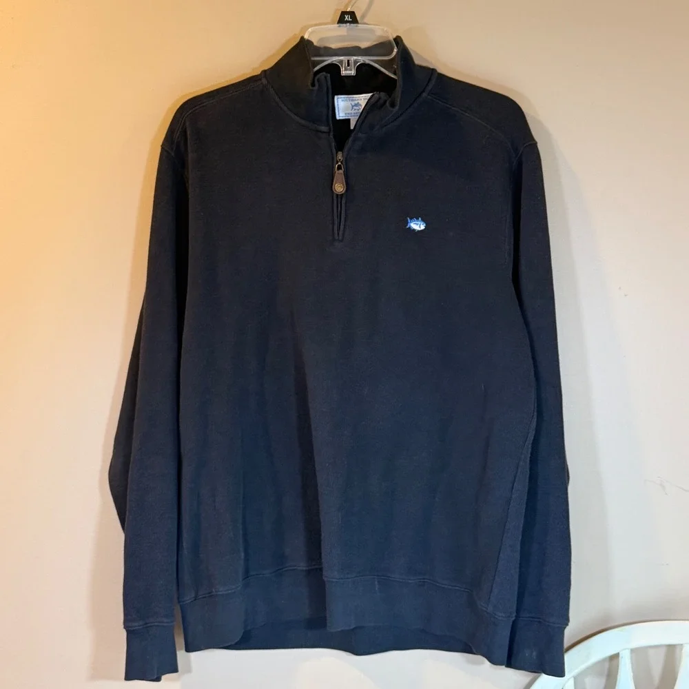 Southern Tide Quarter Zip Mens M Black Skipjack Ribbed Cotton Pullover Preppy